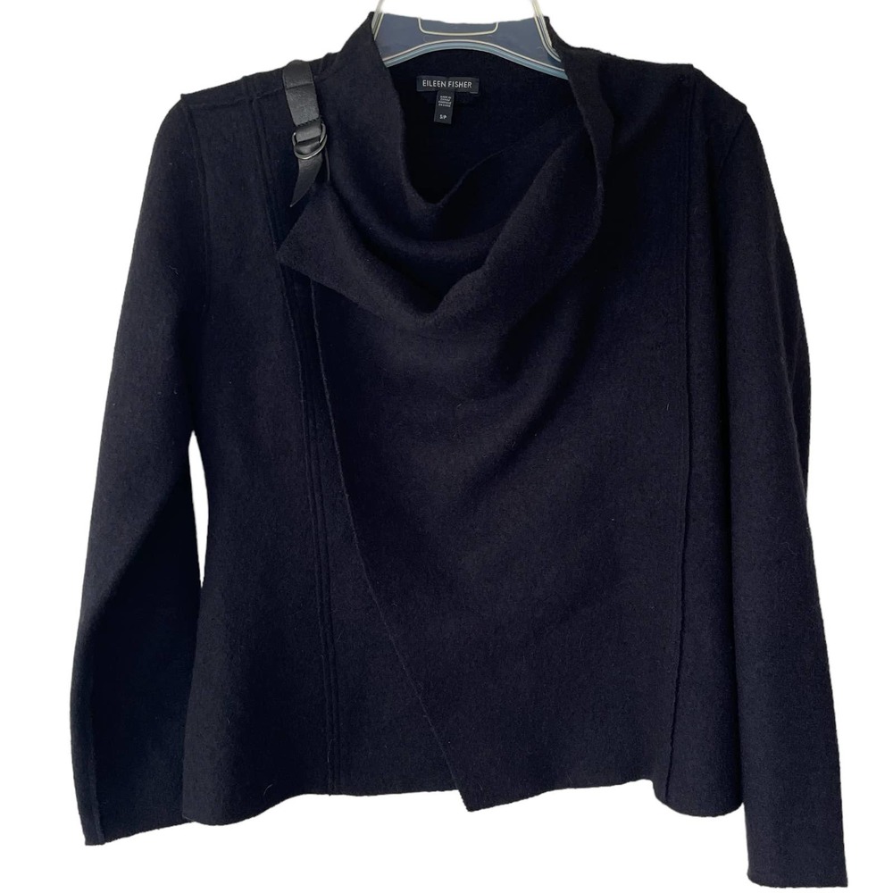 Eileen Fisher Wool Leather Buckle size XS Black